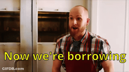 Bald Man In Plaid Shirt And Tie Saying Now We're Borrowing GIF
