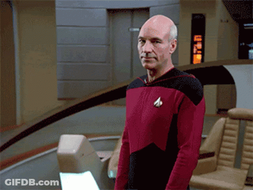 Bald Man In Red And Black Star Trek Uniform GIF