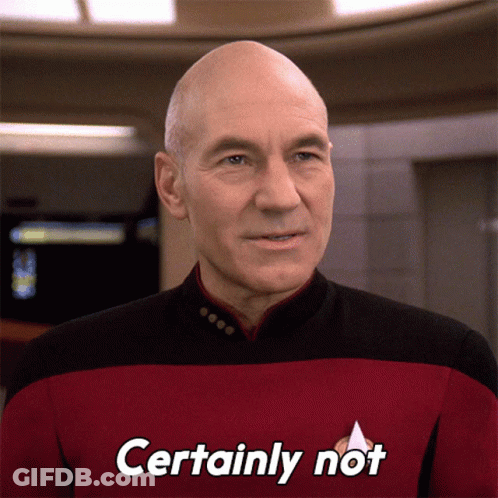 Bald Man In Red And Black Uniform Says Certainly Not GIF
