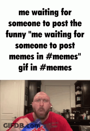 Bald Man In Red Shirt Holding Bag Of M&M's GIF