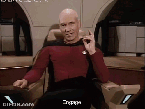 Bald Man In Red Shirt Saying Engage GIF