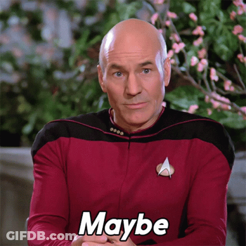 Bald Man In Star Trek Uniform Saying Maybe GIF