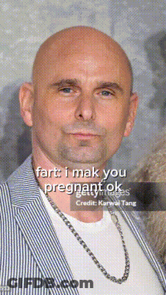 Bald Man In Striped Suit Fart I Mak You Pregnant Ok GIF