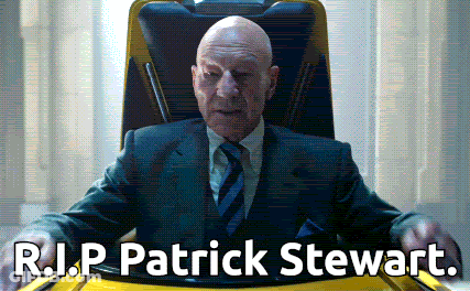 Bald Man In Suit Saying R.I.P. Patrick Stewart GIF