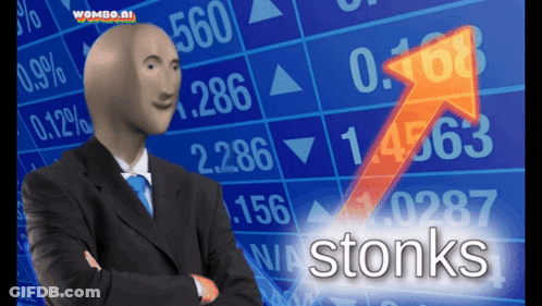 Bald Man In Suit Standing Before Stonks Chart GIF