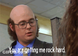 Bald Man In Suit Telling Woman You Are Getting Me Rock Hard GIF