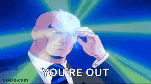 Bald Man In Suit With Light Eyes Saying You're Out GIF
