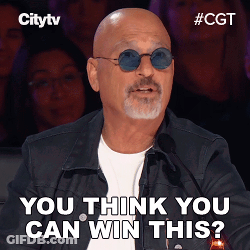 Bald Man In Sunglasses And Jacket Saying You Think You Can Win This GIF