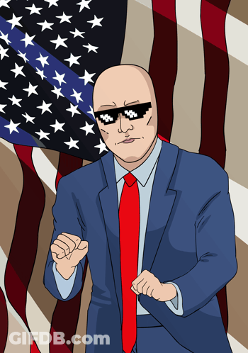 Bald Man In Sunglasses And Suit With Flag GIF