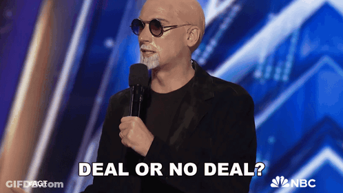 Bald Man In Sunglasses Holding Microphone Says Deal Or No Deal GIF
