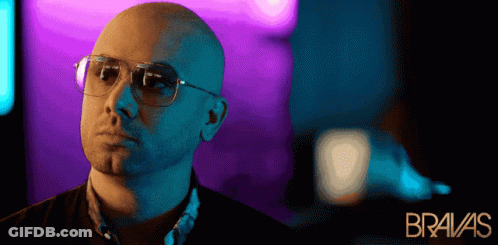 Bald Man In Sunglasses In Front Of Bravas Poster GIF