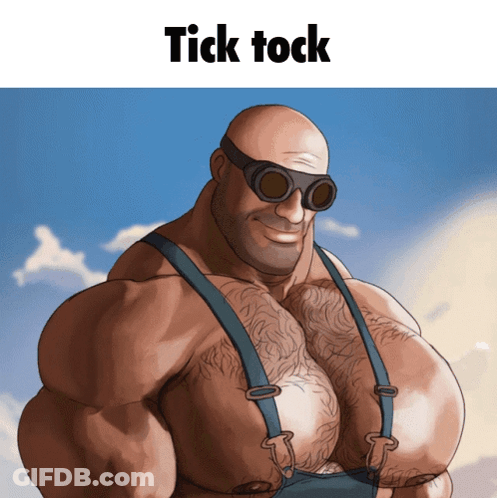 Bald Man In Suspenders And Goggles Saying Tick Tock GIF
