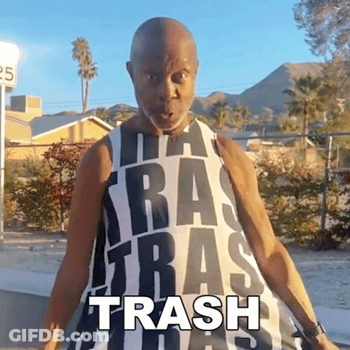 Bald Man In Tank Top Saying Trash GIF
