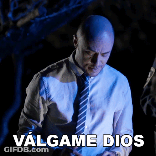 Bald Man In White Shirt And Tie Says Valgame Dios GIF