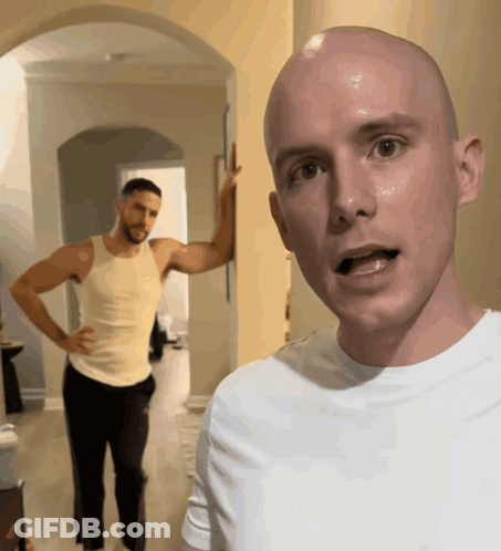 Bald Man In White Shirt Before Bald Man GIF