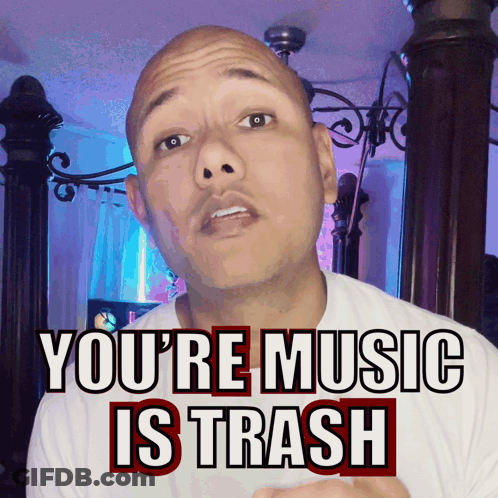 Bald Man In White Shirt Saying Music Is Trash GIF