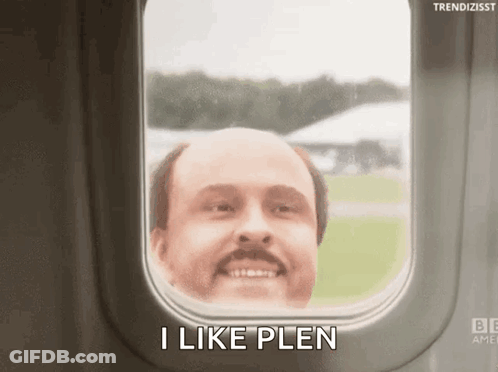Bald Man Mustache Smiling Plane I Like Plen GIF