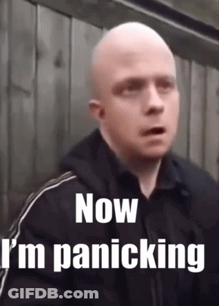 Bald Man Now I'm Panicking By Wooden Fence GIF