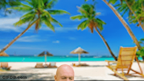 Bald Man On Beach Eyes Closed GIF