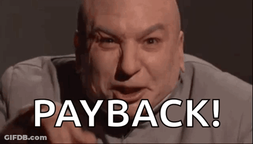 Bald Man Pointing At Camera Saying Payback GIF