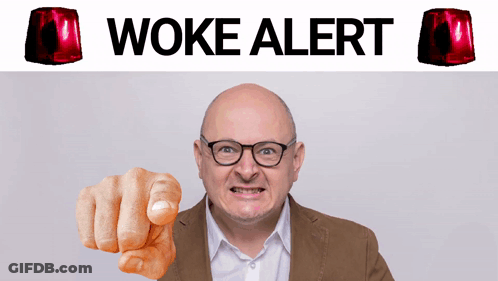 Bald Man Pointing With Woke Alert GIF