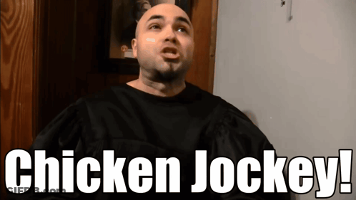 Bald Man Saying Chicken Jockey GIF