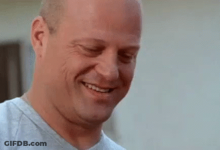 Bald Man Smiling With Eyes Closed And Mouth Open GIF