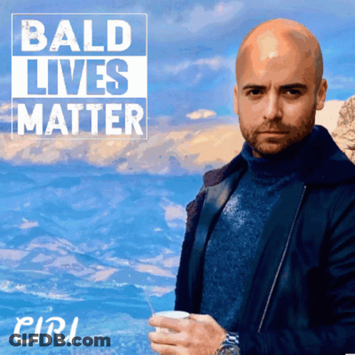 Bald Man Standing Under Bald Lives Matter GIF