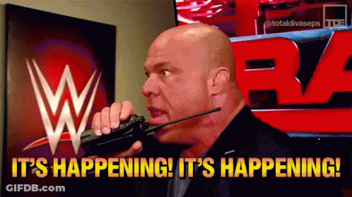Bald Man Talking Into Walkie Talkie Saying It's Happening GIF