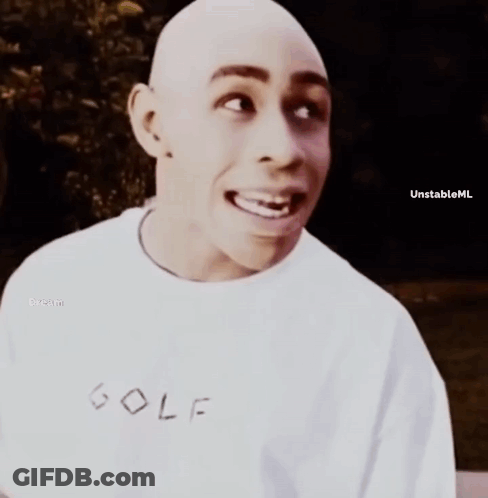Bald Man Wearing White Shirt That Says Golf GIF