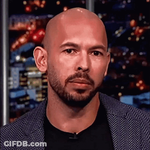 Bald Man With Beard And Mustache In Suit Looking At Camera GIF
