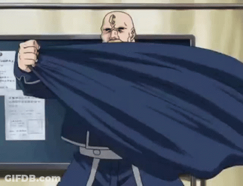 Bald Man With Beard Holding Blue Cloth GIF