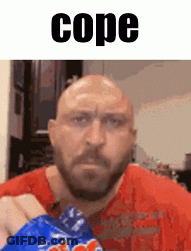 Bald Man With Beard Holding Chips With Cope GIF