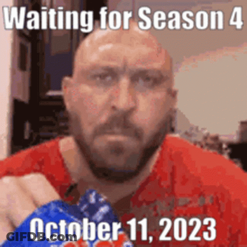 Bald Man With Beard Holding Popcorn Waiting For Season 4 October 11 2023 GIF