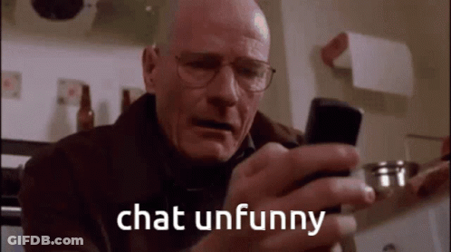Bald Man With Glasses Looking At Phone With Chat Unfunny Above GIF