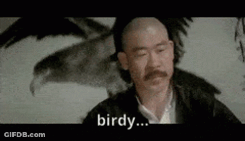 Bald Man With Mustache Saying Birdy To Eagle Painting GIF