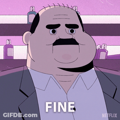 Bald Man With Mustache Says Fine GIF