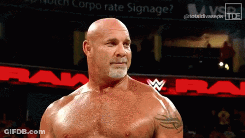 Bald Man Without Shirt Standing In Front Of Sign Saying Corporate Signage GIF
