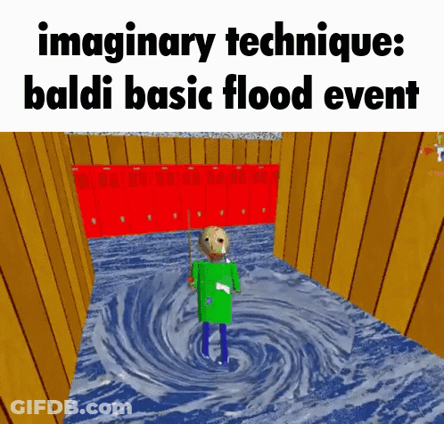 Baldi Standing In Room With Swirl Floor Saying Imaginary Technique Baldi Basic Flood Event GIF