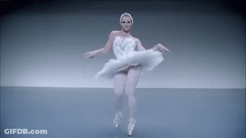 Ballerina In White Swan Dress Dancing On Stage GIF