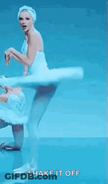 Ballerinas Dancing On Blue Background Holding Hands GIF