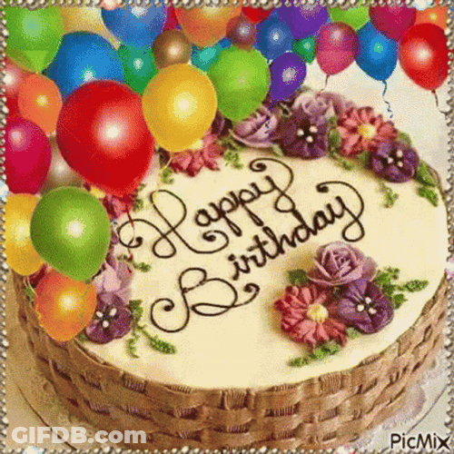 Balloon Flower Cake Happy Birthday GIF