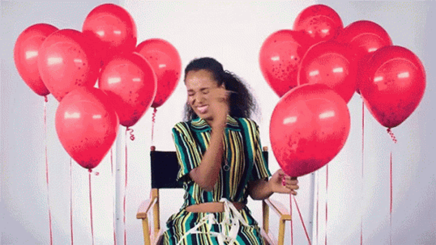 Balloon Pop Confetti Funny Girl Shocked GIF