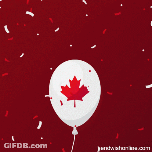 Balloon With Maple Leaf Surrounded By Confetti GIF