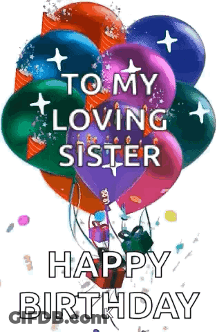 Balloons Flying With Happy Birthday Sister GIF