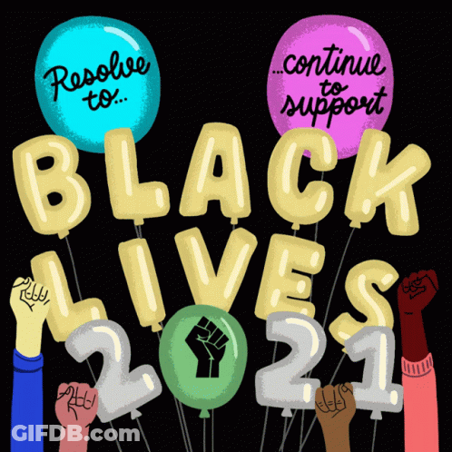 Balloons That Say Resolve To Continue To Support Black Lives 2021 Are Displayed GIF