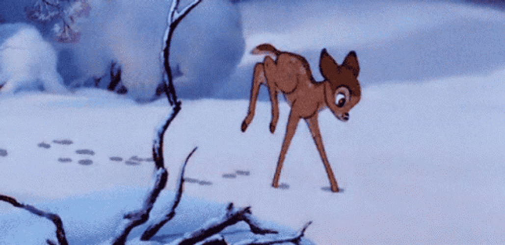 Bambi Falling In Snow GIF