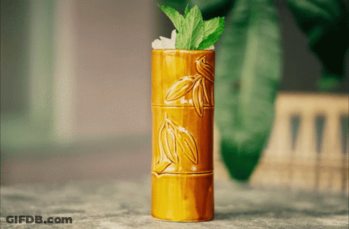 Bamboo Cup With Ice And Mint GIF