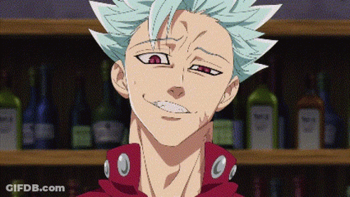 Ban From The Seven Deadly Sins Is Smiling In Front Of A Shelf Of Bottles GIF