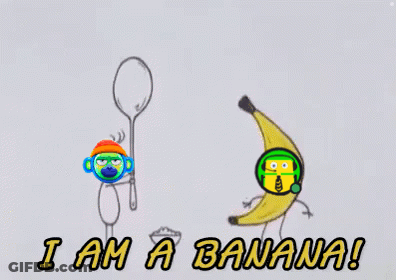 Banana And Spoon Saying I Am A Banana GIF